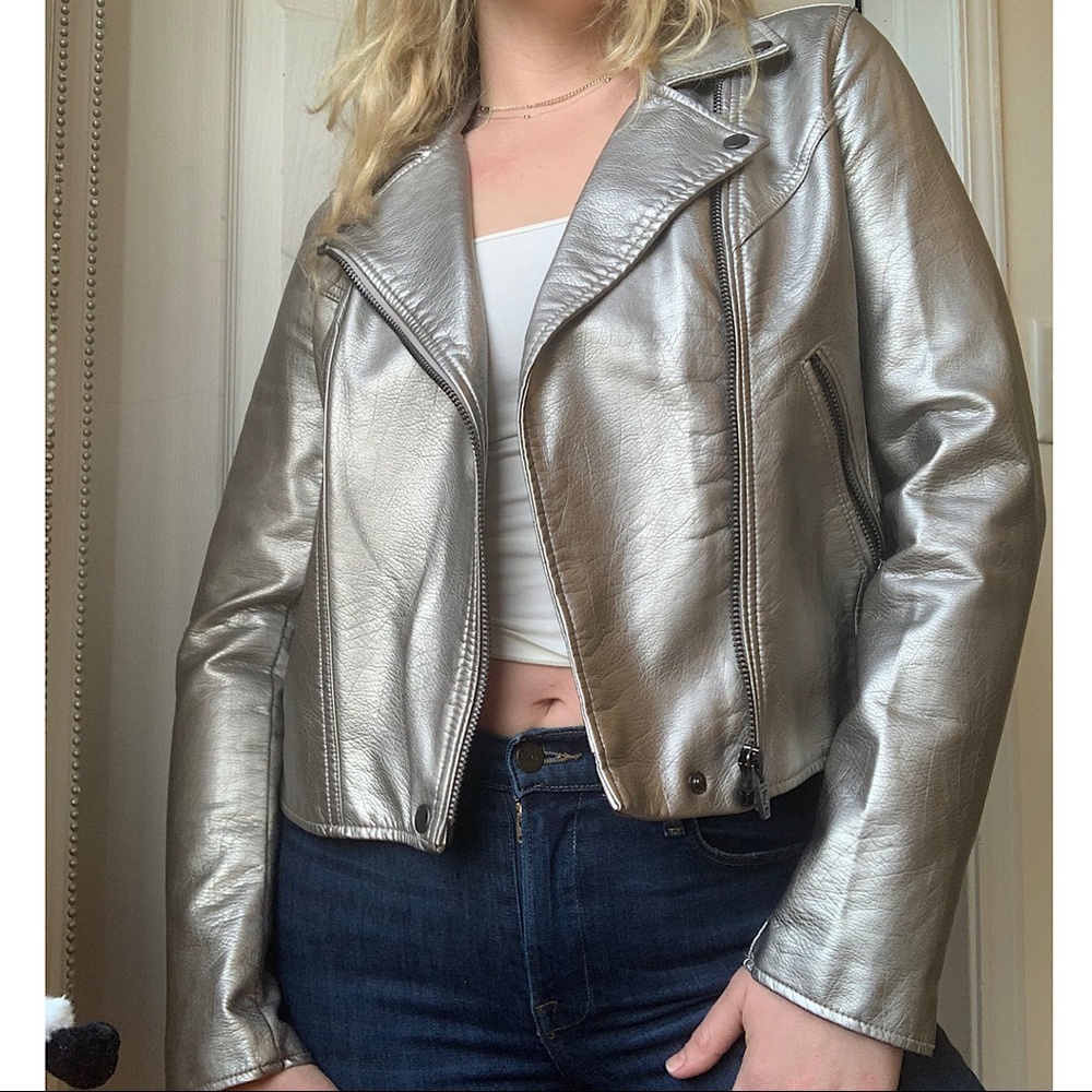 Blank NYC Life Changer Moto Faux Leather Jacket Silver